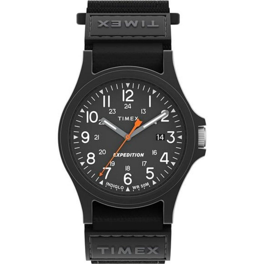 Mens Black Military Watch Indiglo Light Up Dial Fabric Strap Waterproof 50M
